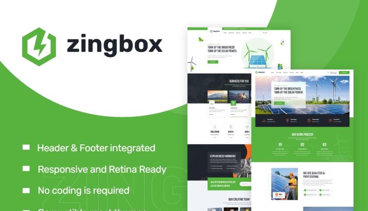 Zingbox - Wind - Solar Energy Elementor Template Kit