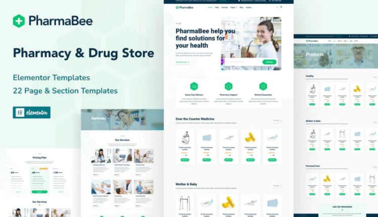 PharmaBee - Pharmacy - Drug Store Website Elementor Template Kit