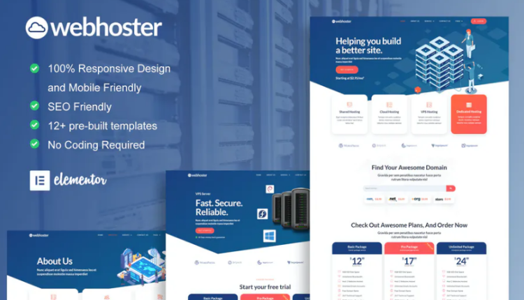 WebHoster - Web Hosting Service Elementor Template Kit