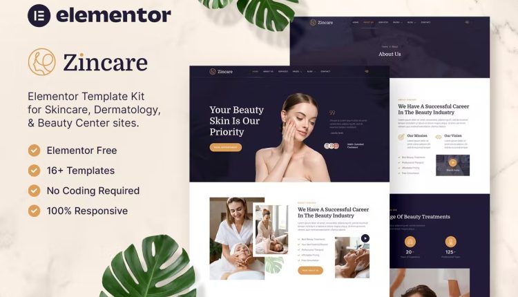 Zincare - Skincare - Dermatology Elementor Template Kit