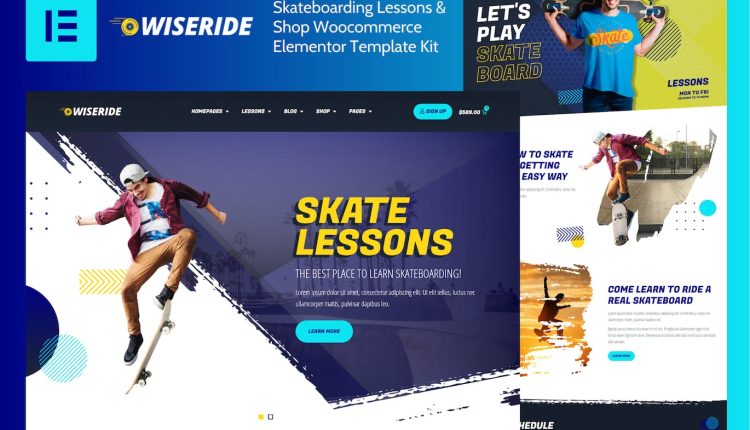 WiseRide - Skateboarding Lessons & Shop Woocommerce Elementor Template Kit