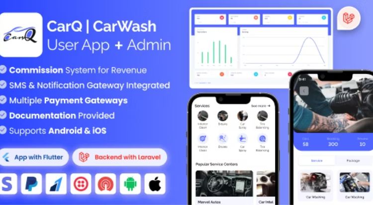 CarQ Car Wash Marketplace SAAS User Flutter App & Laravel Admin Panel